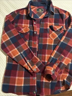 Men's Plaid Shirt Jacket - Red & Orange